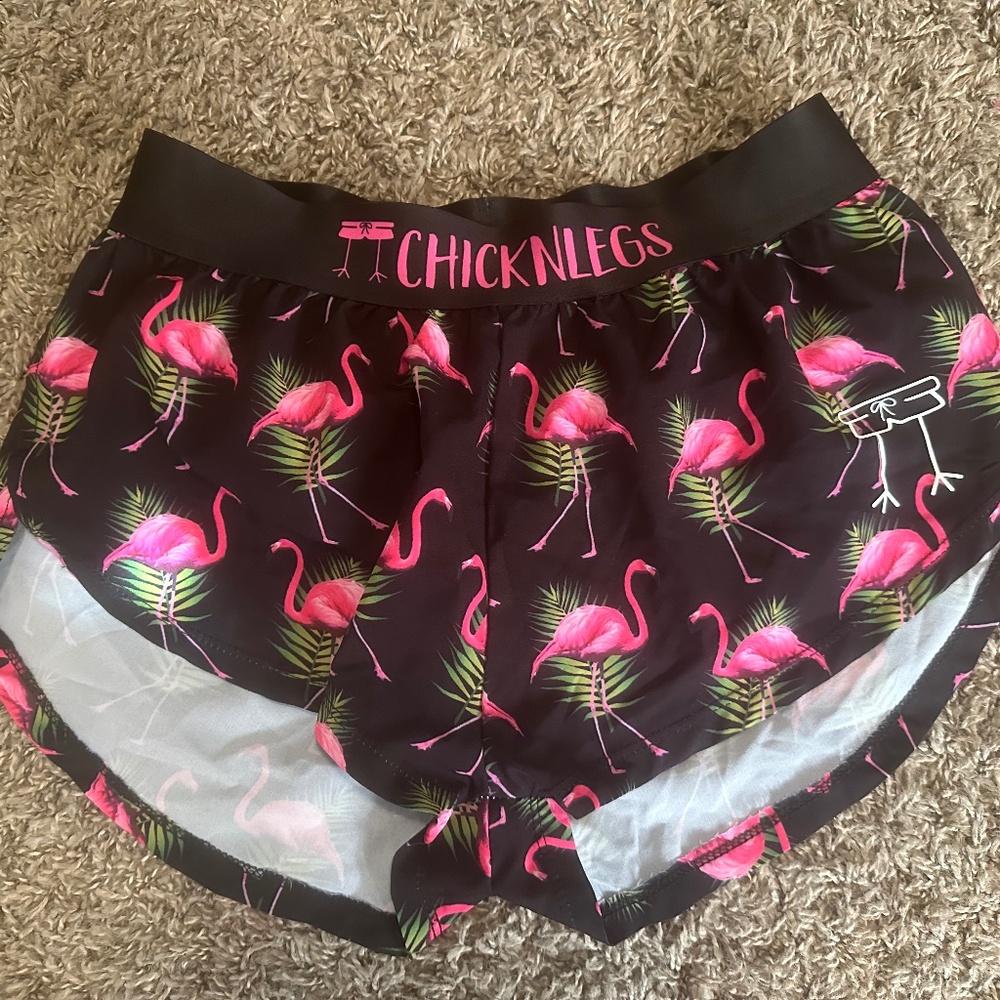 Chicknlegs Women's Pink Flamingo Running Shorts